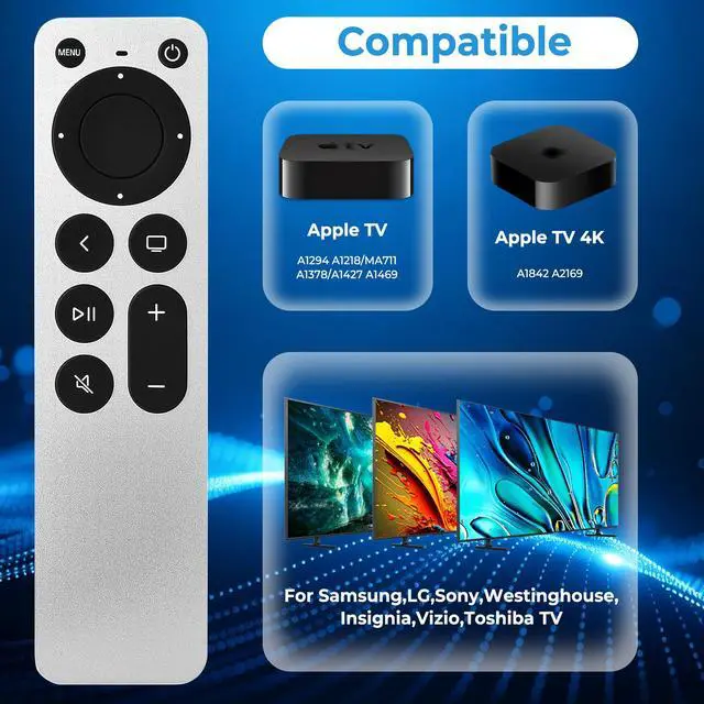 Alt view image 3 of 7 - Replacement Apple TV Remote Control for Apple TV 4K Remote Gen 1 2 3 4 HD A2169 A1842 A1625 A1427 A1469 A1378 A1218 with TV Control Function