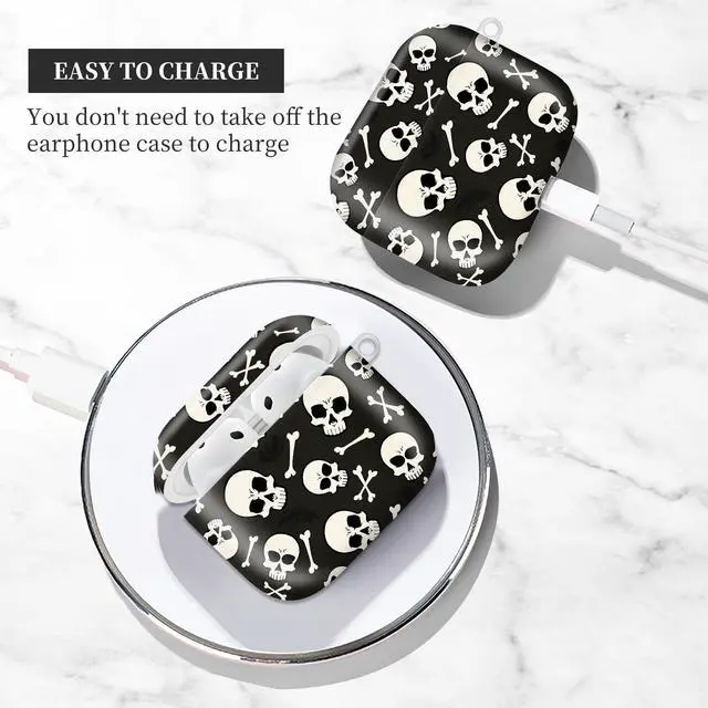 Alt view image 3 of 6 - Case Compatible with AirPod 4th Generation 2024,Shockproof Protective Case Cover with Keychain for Women Men,Wireless Accessorie Charging Cases for Airpod 4th - Human Skulls