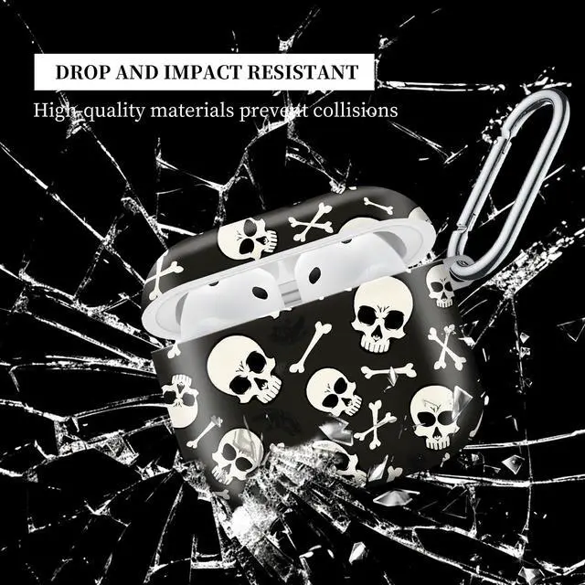 Alt view image 5 of 6 - Case Compatible with AirPod 4th Generation 2024,Shockproof Protective Case Cover with Keychain for Women Men,Wireless Accessorie Charging Cases for Airpod 4th - Human Skulls