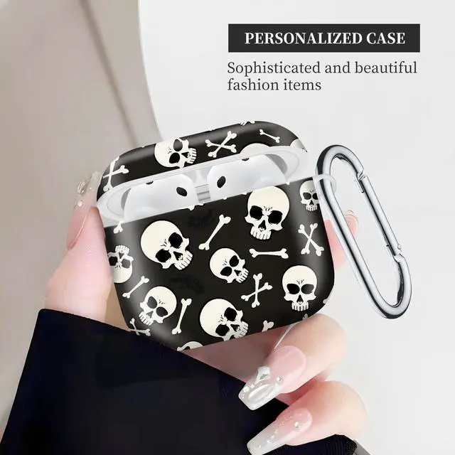 Alt view image 4 of 6 - Case Compatible with AirPod 4th Generation 2024,Shockproof Protective Case Cover with Keychain for Women Men,Wireless Accessorie Charging Cases for Airpod 4th - Human Skulls