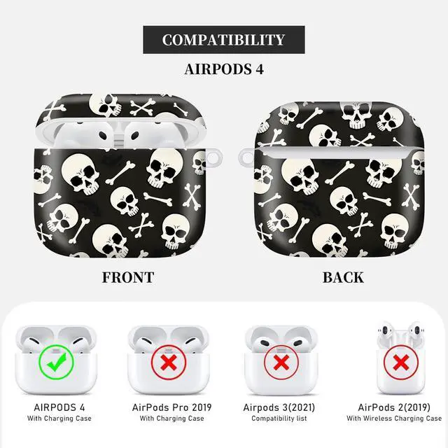 Alt view image 6 of 6 - Case Compatible with AirPod 4th Generation 2024,Shockproof Protective Case Cover with Keychain for Women Men,Wireless Accessorie Charging Cases for Airpod 4th - Human Skulls