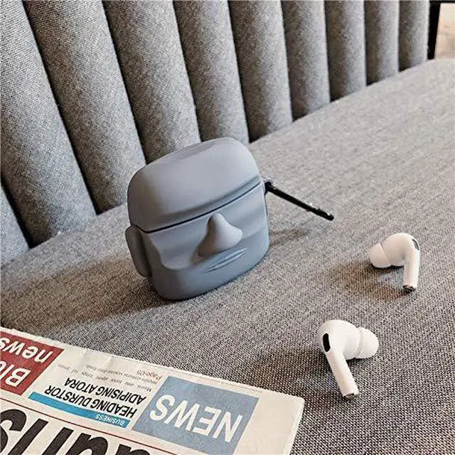 Alt view image 3 of 7 - Case Compatible with AirPods Pro/Pro 2, Creative Art Style Man Stone Status Shape Case, Stylish Soft Silicone Earphone Protection Skin for AirPods Pro +Hook