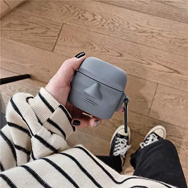 Alt view image 4 of 7 - Case Compatible with AirPods Pro/Pro 2, Creative Art Style Man Stone Status Shape Case, Stylish Soft Silicone Earphone Protection Skin for AirPods Pro +Hook