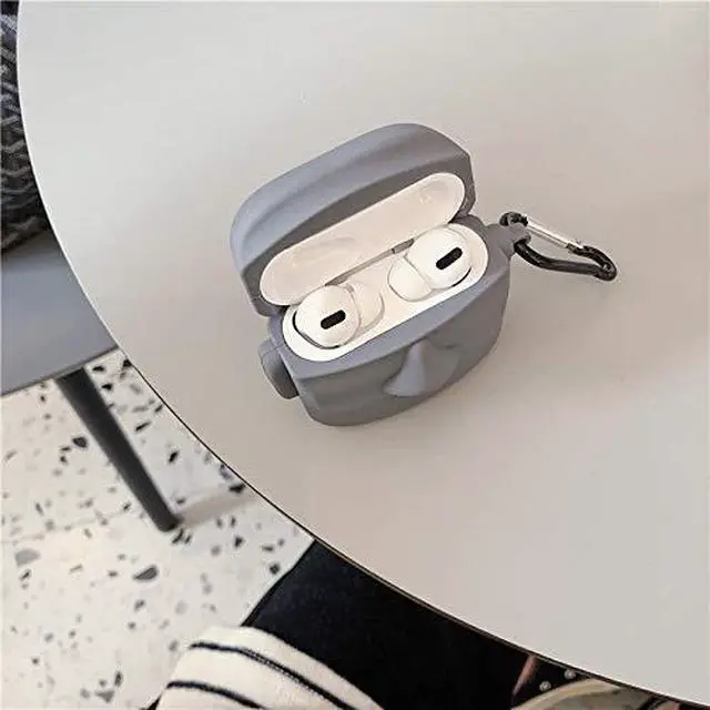 Alt view image 6 of 7 - Case Compatible with AirPods Pro/Pro 2, Creative Art Style Man Stone Status Shape Case, Stylish Soft Silicone Earphone Protection Skin for AirPods Pro +Hook