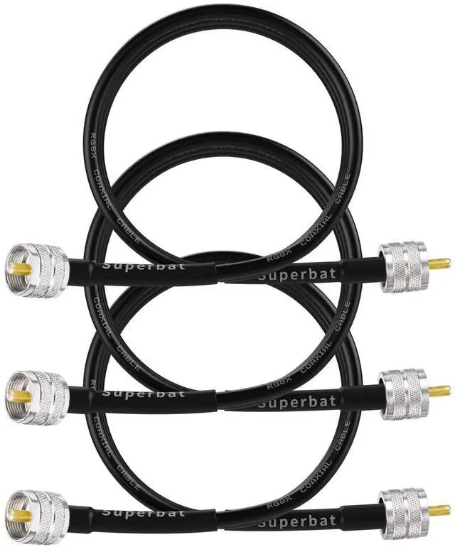 Main image of RG8x Jumper Cable 3ft Low Loss UHF PL259 CB Coax Cable 3-Pack | 50 ohm PL259 cb antenna cables for Ham Radio Antenna Analyzer SWR Meter Dummy Load