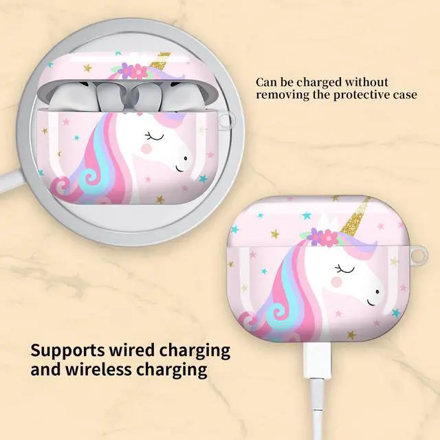 Alt view image 2 of 3 - Compatible with AirPod Pro 3 Case, Cute Hard TPU Protective Cover with Keychain, Shockproof Design Case for Women & Girls,Cute Unicorn