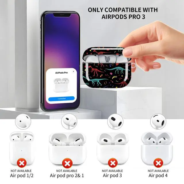 Alt view image 3 of 6 - Compatible with AirPod Pro 3 Case, Cute Hard TPU Protective Cover with Keychain, Shockproof Design Case for Women & Girls,Colorful Dinosaurs