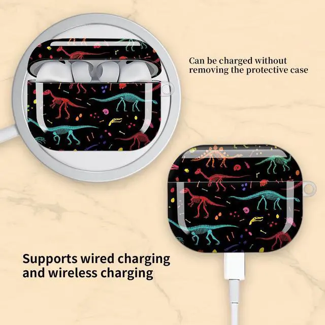 Alt view image 5 of 6 - Compatible with AirPod Pro 3 Case, Cute Hard TPU Protective Cover with Keychain, Shockproof Design Case for Women & Girls,Colorful Dinosaurs