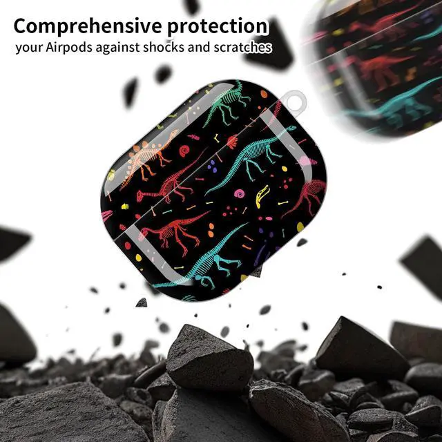 Alt view image 4 of 6 - Compatible with AirPod Pro 3 Case, Cute Hard TPU Protective Cover with Keychain, Shockproof Design Case for Women & Girls,Colorful Dinosaurs