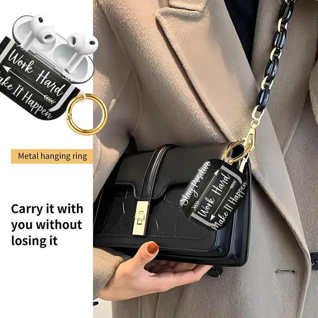 Alt view image 2 of 6 - Compatible with AirPod Pro 3 Case, Cute Hard TPU Protective Cover with Keychain, Shockproof Design Case for Women & Girls,Stay Positive Work Hard Motivational Quote