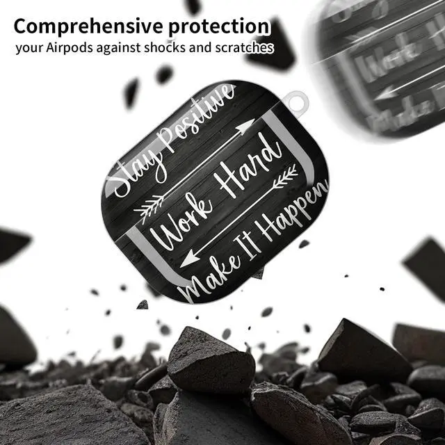 Alt view image 4 of 6 - Compatible with AirPod Pro 3 Case, Cute Hard TPU Protective Cover with Keychain, Shockproof Design Case for Women & Girls,Stay Positive Work Hard Motivational Quote