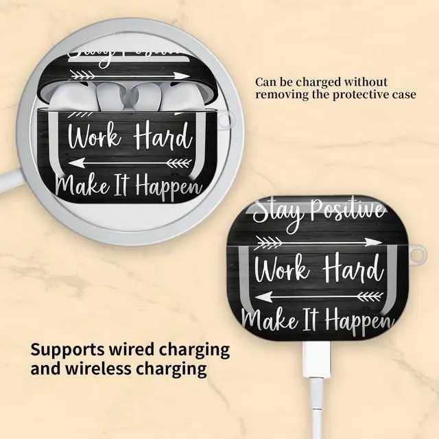 Alt view image 5 of 6 - Compatible with AirPod Pro 3 Case, Cute Hard TPU Protective Cover with Keychain, Shockproof Design Case for Women & Girls,Stay Positive Work Hard Motivational Quote