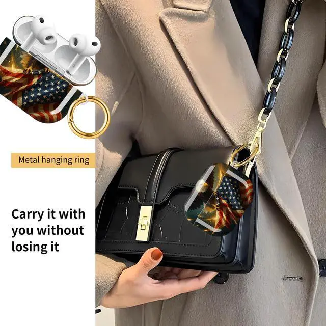 Alt view image 2 of 6 - Compatible with AirPod Pro 3 Case, Cute Hard TPU Protective Cover with Keychain, Shockproof Design Case for Women & Girls,American Eagle Flag