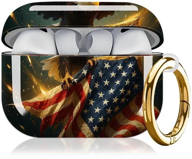 Main image of Compatible with AirPod Pro 3 Case, Cute Hard TPU Protective Cover with Keychain, Shockproof Design Case for Women & Girls,American Eagle Flag