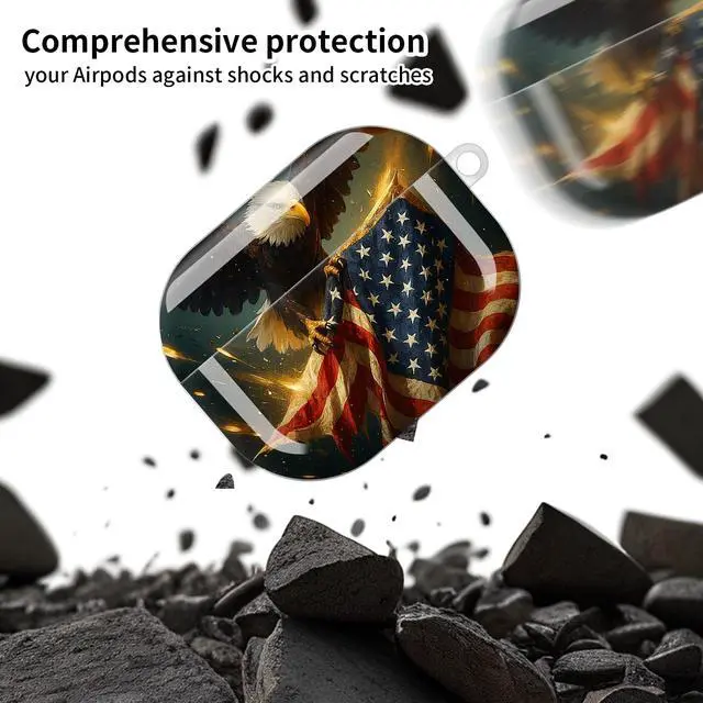 Alt view image 4 of 6 - Compatible with AirPod Pro 3 Case, Cute Hard TPU Protective Cover with Keychain, Shockproof Design Case for Women & Girls,American Eagle Flag