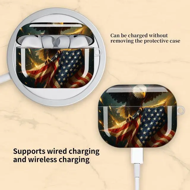 Alt view image 5 of 6 - Compatible with AirPod Pro 3 Case, Cute Hard TPU Protective Cover with Keychain, Shockproof Design Case for Women & Girls,American Eagle Flag