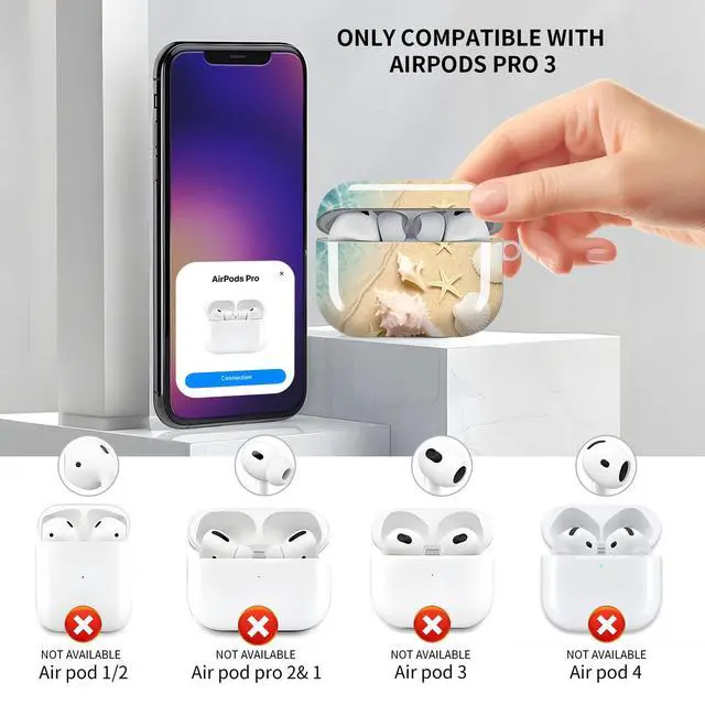 Alt view image 3 of 6 - Compatible with AirPod Pro 3 Case, Cute Hard TPU Protective Cover with Keychain, Shockproof Design Case for Women & Girls,Summer Beach Sand Wave