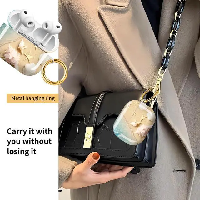 Alt view image 2 of 6 - Compatible with AirPod Pro 3 Case, Cute Hard TPU Protective Cover with Keychain, Shockproof Design Case for Women & Girls,Summer Beach Sand Wave