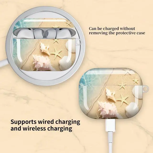 Alt view image 5 of 6 - Compatible with AirPod Pro 3 Case, Cute Hard TPU Protective Cover with Keychain, Shockproof Design Case for Women & Girls,Summer Beach Sand Wave
