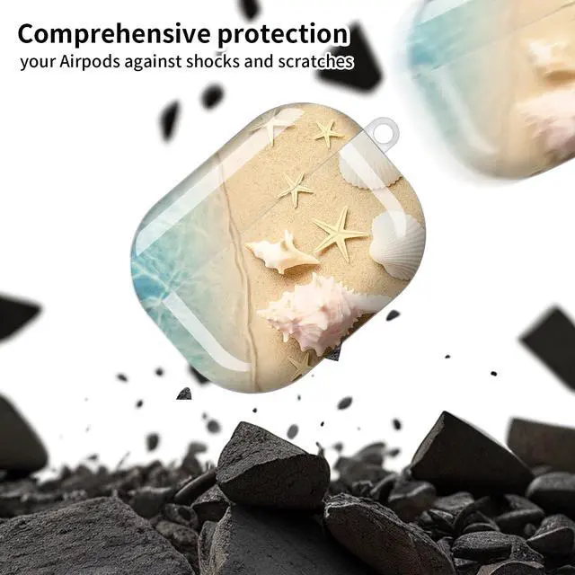 Alt view image 4 of 6 - Compatible with AirPod Pro 3 Case, Cute Hard TPU Protective Cover with Keychain, Shockproof Design Case for Women & Girls,Summer Beach Sand Wave