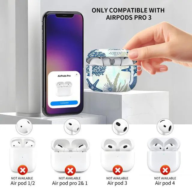Alt view image 3 of 6 - Compatible with AirPod Pro 3 Case, Cute Hard TPU Protective Cover with Keychain, Shockproof Design Case for Women & Girls,Starfish Seashell