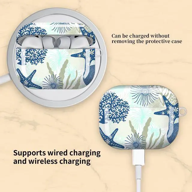 Alt view image 5 of 6 - Compatible with AirPod Pro 3 Case, Cute Hard TPU Protective Cover with Keychain, Shockproof Design Case for Women & Girls,Starfish Seashell