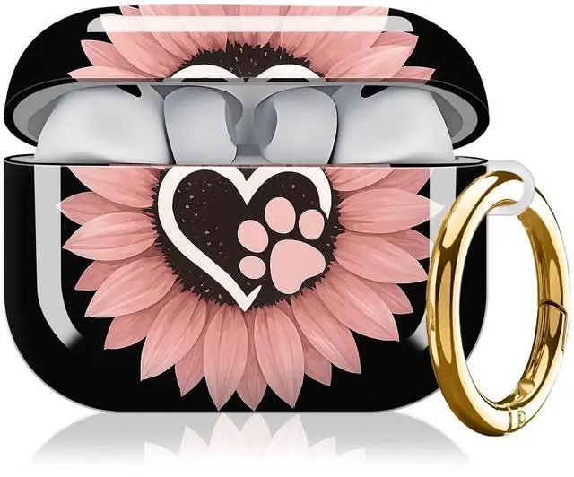 Main image of Compatible with AirPod Pro 3 Case, Cute Hard TPU Protective Cover with Keychain, Shockproof Design Case for Women & Girls,Sunflower Pink Flowers Dog Paw