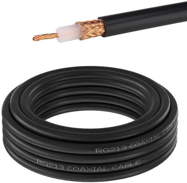 Main image of RG213 Coaxial Cable Bulk 15FT, 50 Ohm Low Loss RG-213 Coax Cable | Bare Copper Stranded Center Conductor & Braid, Pro-Grade Wire for CB Ham Radio, Antenna Extension, DIY Connector Installation