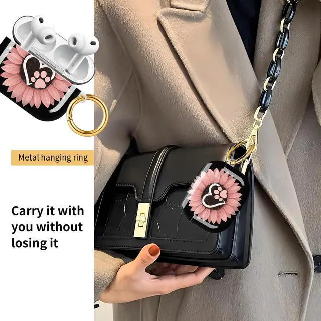 Alt view image 2 of 6 - Compatible with AirPod Pro 3 Case, Cute Hard TPU Protective Cover with Keychain, Shockproof Design Case for Women & Girls,Sunflower Pink Flowers Dog Paw