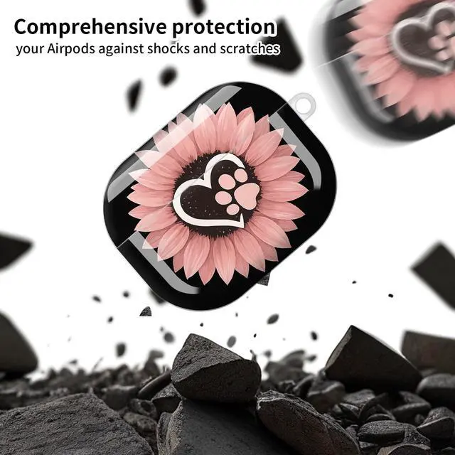 Alt view image 4 of 6 - Compatible with AirPod Pro 3 Case, Cute Hard TPU Protective Cover with Keychain, Shockproof Design Case for Women & Girls,Sunflower Pink Flowers Dog Paw