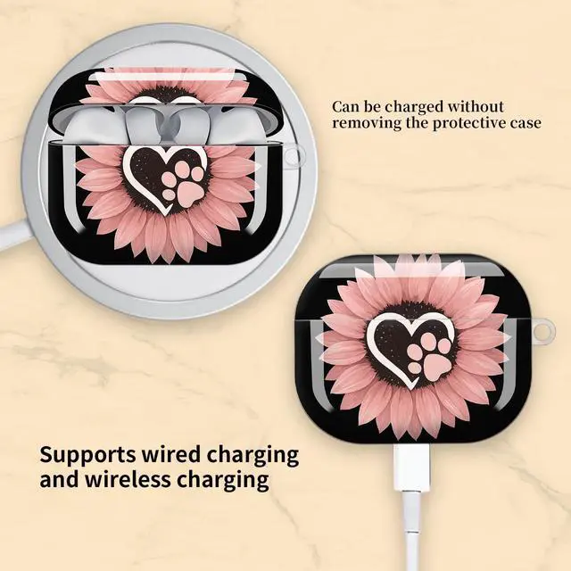 Alt view image 5 of 6 - Compatible with AirPod Pro 3 Case, Cute Hard TPU Protective Cover with Keychain, Shockproof Design Case for Women & Girls,Sunflower Pink Flowers Dog Paw