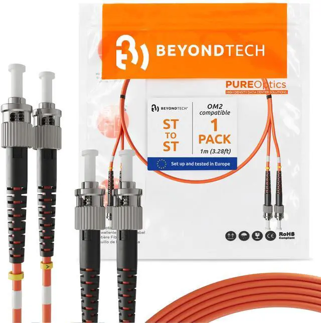 Main image of 1m (3.28ft) ST to ST Fiber Patch Cable UPC Multimode Duplex Fiber Optic Cable 50/125µm core, Compatible with OM2 LSZH PUREOptics Series