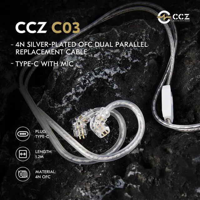 Alt view image 3 of 7 - 3.9ft C03 USB-C Balanced IEM Cable with Mic | 4N Silver-Plated OFC Headphone Cable Earbuds Wire for EDX PRO/Castor/ZS10 PRO/ZST PRO X/ZSN PRO X/ZS12 PRO X
