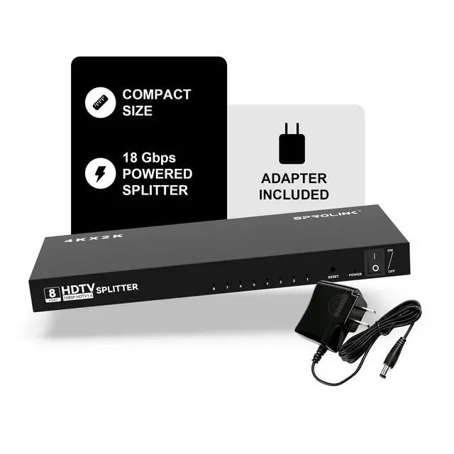 Alt view image 6 of 7 - LK5-H108 4K HDMI Splitter 1×8, 8 Port Powered Distributor with AC Adapter - 4K@30Hz, PS5/Xbox/Fire TV Compatible