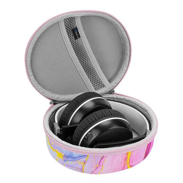 Alt view image 3 of 6 - NOVA Headphones Case Compatible with Sennheiser PXC 550-II, Momentum Wireless 3, HD 450SE/458BT and More, Replacement Hard Shell Travel Carrying Bag with Cable Storage (Pink Marble)