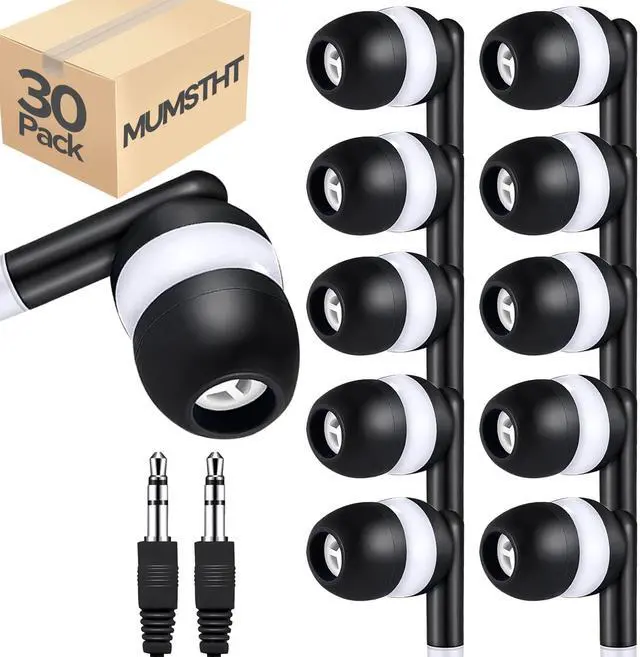 Main image of Kids Earbuds Headphones Bulk 30 Pack for Classroom School,Wholesale Durable Earphones Class Set for Students (Black,YS101)