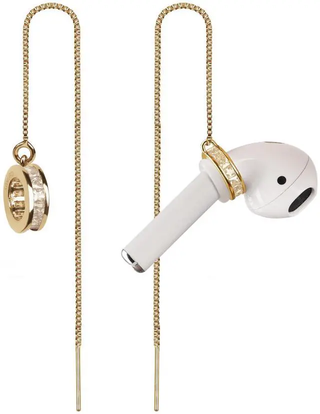 Main image of Anti-Lost Earrings Wireless Earphone Holder chain strap Compatible for Airpods pro 2 1 & Airpods 1 2 3 (Gold Zircon Round)