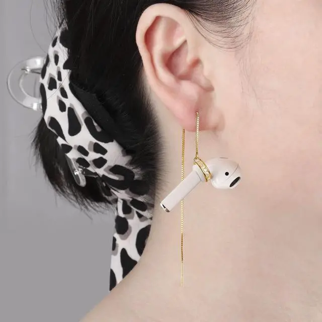 Alt view image 3 of 7 - Anti-Lost Earrings Wireless Earphone Holder chain strap Compatible for Airpods pro 2 1 & Airpods 1 2 3 (Gold Zircon Round)