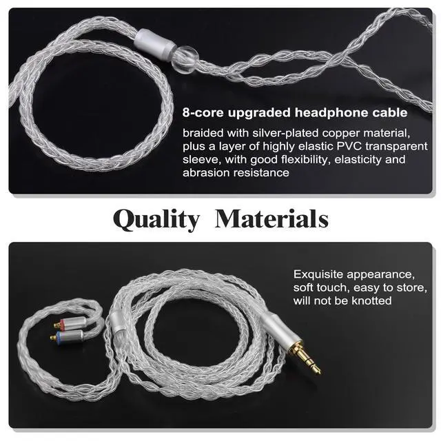 Alt view image 4 of 6 - SE846 Cable Compatible with Shure SE215, SE215 Pro, SE315, SE425, SE425 Pro, SE535, SE846, AONIC 3, AONIC 4, AONIC 5, LZ A4 A5 UE900 Pro Earbuds Earphone, MMCX Replacement Headphone Cable, 4ft