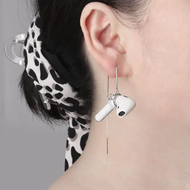 Alt view image 2 of 7 - Anti-Lost Earrings Wireless Earphone Holder chain strap Compatible for Airpods pro 2 1 & Airpods 1 2 3 (Zircon Ring)