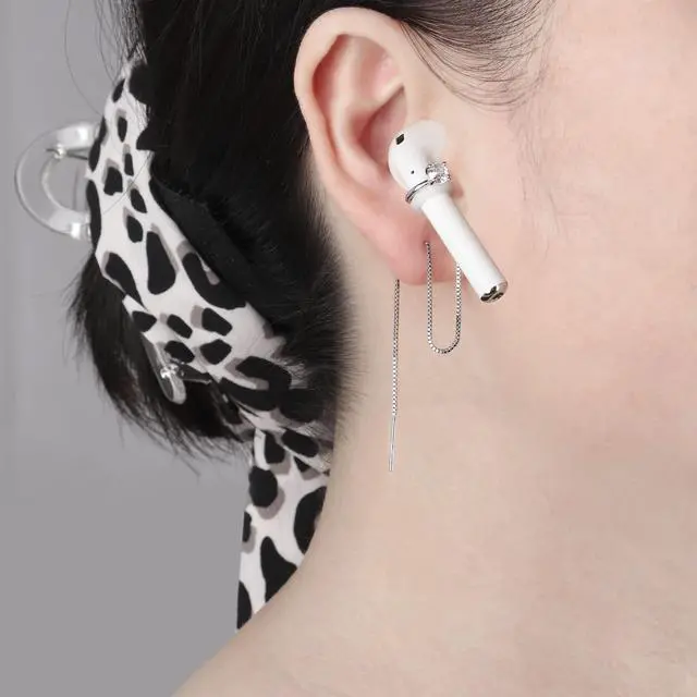 Alt view image 3 of 7 - Anti-Lost Earrings Wireless Earphone Holder chain strap Compatible for Airpods pro 2 1 & Airpods 1 2 3 (Zircon Ring)