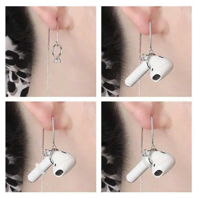 Alt view image 6 of 7 - Anti-Lost Earrings Wireless Earphone Holder chain strap Compatible for Airpods pro 2 1 & Airpods 1 2 3 (Zircon Ring)