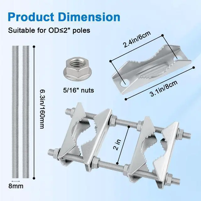 Alt view image 2 of 5 - Double Antenna Mast Clamp, Mast to Mast Mount Bracket Kit with V Jaw Blocks, Heavy Duty Antenna Pole Clamp for Ham TV, CB, Security Cameras, Weather Station (2 Sets)