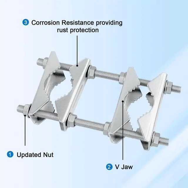 Alt view image 3 of 5 - Double Antenna Mast Clamp, Mast to Mast Mount Bracket Kit with V Jaw Blocks, Heavy Duty Antenna Pole Clamp for Ham TV, CB, Security Cameras, Weather Station (2 Sets)