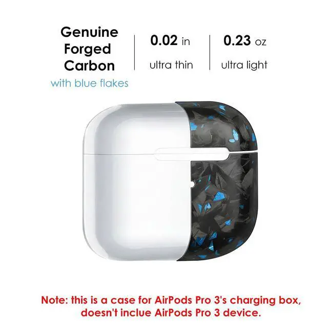 Alt view image 3 of 6 - Real Forged Carbon Fiber Case for AirPods Pro 3 (2025 Release) - Ultra-Thin & Lightweight Hard Shell Protective Cover - Supports MagSafe/Wireless Charging - Glossy Black/Blue