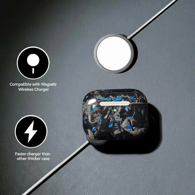 Alt view image 4 of 6 - Real Forged Carbon Fiber Case for AirPods Pro 3 (2025 Release) - Ultra-Thin & Lightweight Hard Shell Protective Cover - Supports MagSafe/Wireless Charging - Glossy Black/Blue