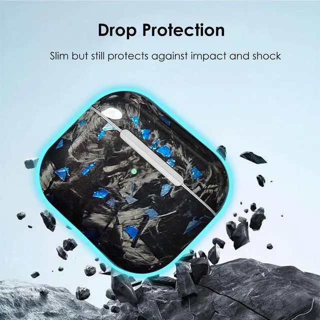 Alt view image 5 of 6 - Real Forged Carbon Fiber Case for AirPods Pro 3 (2025 Release) - Ultra-Thin & Lightweight Hard Shell Protective Cover - Supports MagSafe/Wireless Charging - Glossy Black/Blue