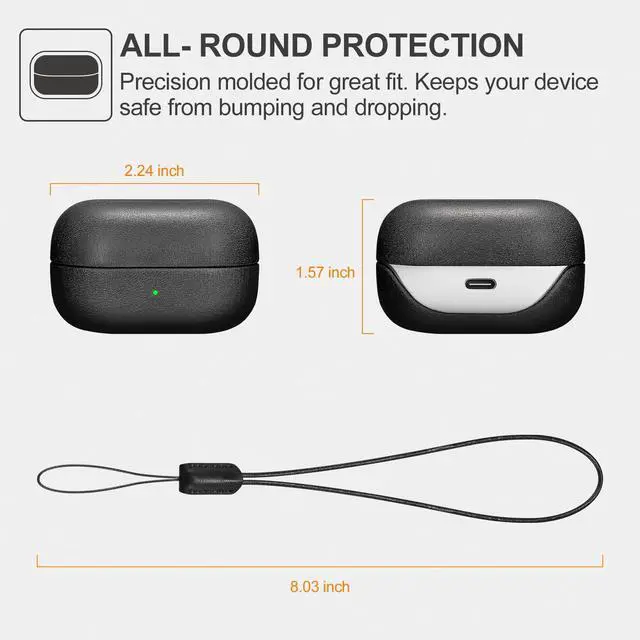 Alt view image 5 of 7 - Galaxy Buds 4 Case/Galaxy Buds 4 Pro Genuine Leather Case (Black) | Handmade, Top Grain Leather, Shockproof, Wireless Charging Compatible, Samsung Buds 4/Buds 4 Pro