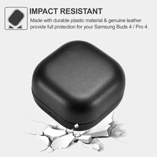 Alt view image 3 of 7 - Galaxy Buds 4 Case/Galaxy Buds 4 Pro Genuine Leather Case (Black) | Handmade, Top Grain Leather, Shockproof, Wireless Charging Compatible, Samsung Buds 4/Buds 4 Pro