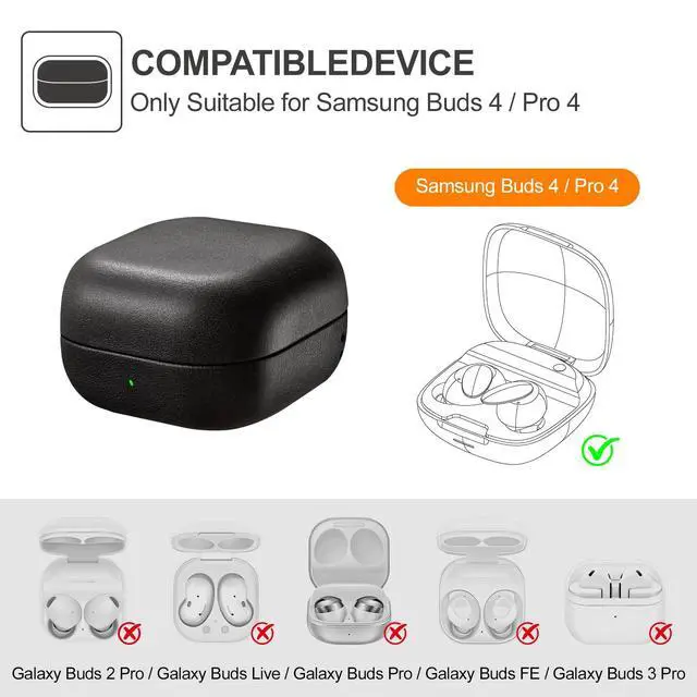 Alt view image 6 of 7 - Galaxy Buds 4 Case/Galaxy Buds 4 Pro Genuine Leather Case (Black) | Handmade, Top Grain Leather, Shockproof, Wireless Charging Compatible, Samsung Buds 4/Buds 4 Pro